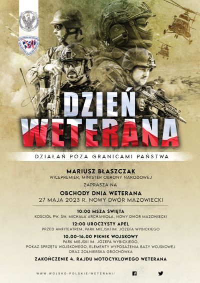 plakat promujący wydarzenie, kremowe tło, żołnierze oraz tekst
