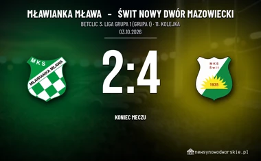[PIŁKA NOŻNA] Mławianka Mława – Świt Nowy Dwór Mazowiecki 2:4. Kolejka 11 w Betclic 3. Liga Grupa 1 (Grupa I)
