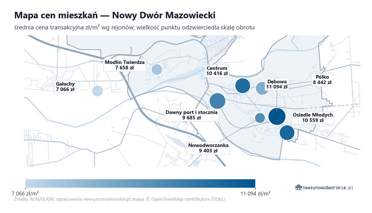 Mapa cen mieszkań - Nowy Dwór Mazowiecki