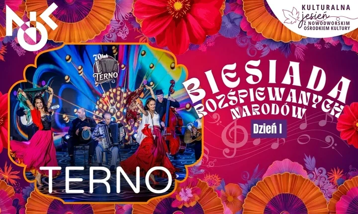 Grafika promocyjna wydarzenia Biesiada Rozśpiewanych Narodów — Cygański Teatr Muzyczny TERNO w Kasynie Oficerskim