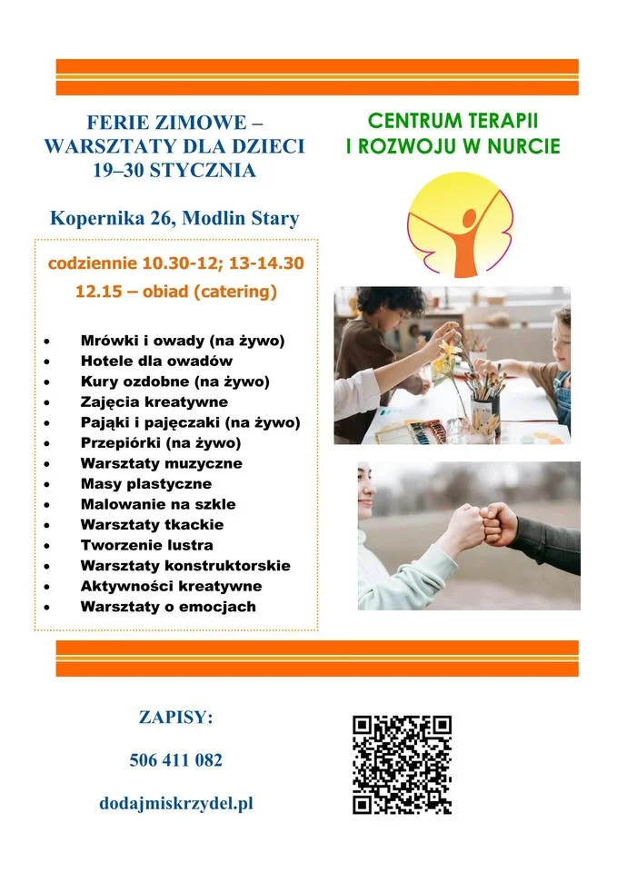 Grafika promocyjna wydarzenia Ferie zimowe 19–30 stycznia – warsztaty dla dzieci w Modlinie Starym