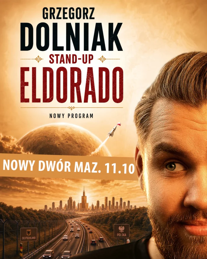 Grafika promocyjna wydarzenia Grzegorz Dolniak stand-up „Eldorado”