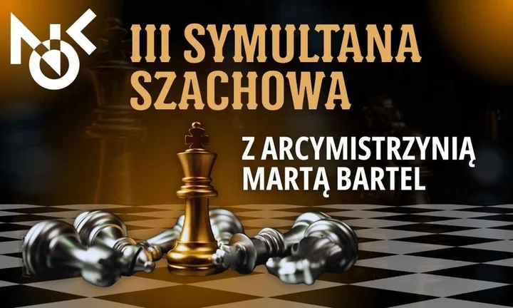 Grafika promocyjna wydarzenia III Symultana Szachowa z arcymistrzynią Martą Bartel