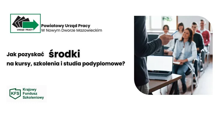 Grafika promocyjna wydarzenia Jak pozyskać środki z KFS na szkolenia, kursy i studia podyplomowe