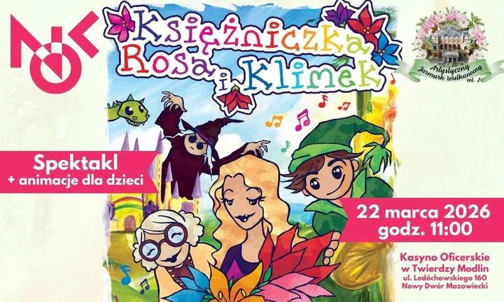 Grafika promocyjna wydarzenia Księżniczka Rosa i Klimek – spektakl dla dzieci w Kasynie Oficerskim