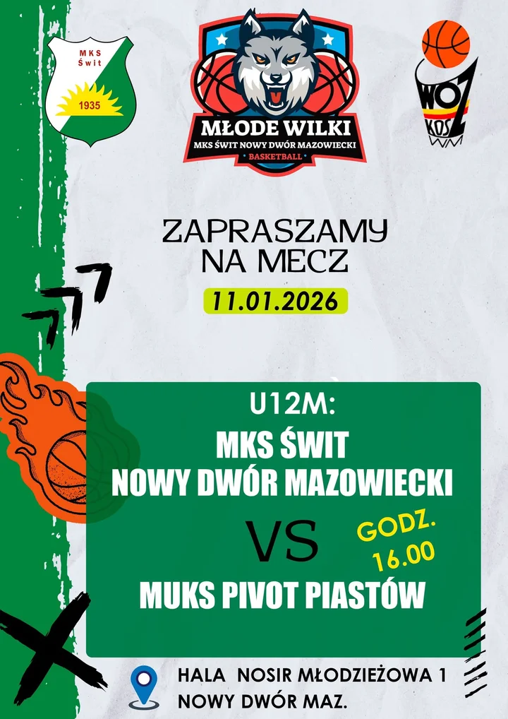 Grafika promocyjna wydarzenia Mecz Młode Wilki MKS Świt Nowy Dwór Mazowiecki