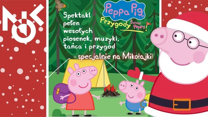 Grafika promocyjna wydarzenia Przygody Świnki Peppy — spektakl mikołajkowy w Kasynie Oficerskim