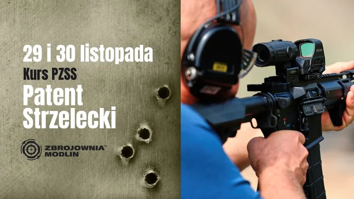 Obrazek przedstawia grafikę promocyjną wydarzenia Kurs przygotowujący do patentu strzeleckiego — listopadowa edycja