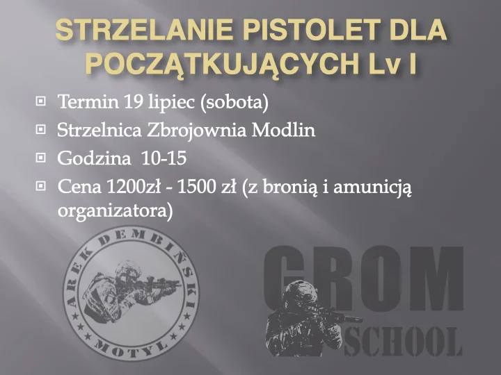 Grafika promocyjna wydarzenia Podstawowe szkolenie z obsługi pistoletu dla początkujących