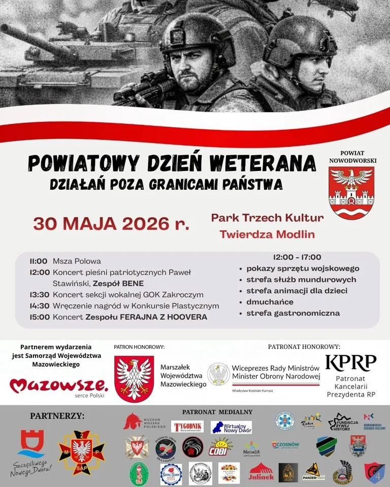 Grafika promocyjna wydarzenia Powiatowy Dzień Weterana Działań Poza Granicami Państwa w Twierdzy Modlin