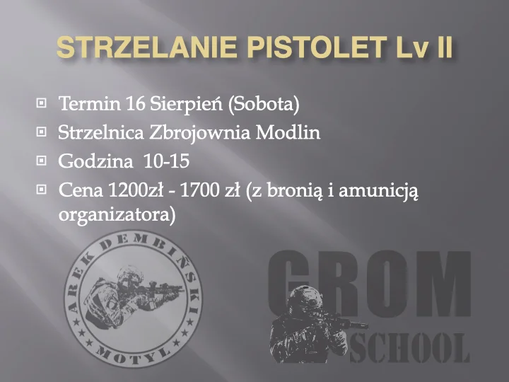 Grafika promocyjna wydarzenia Szkolenie zaawansowane z obsługi pistoletu 9 mm