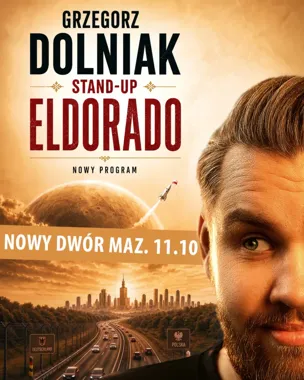 Grafika promocyjna wydarzenia Grzegorz Dolniak stand-up „Eldorado”