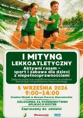 Grafika promocyjna wydarzenia I Mityng Lekkoatletyczny dla Osób z Niepełnosprawnością intelektualną