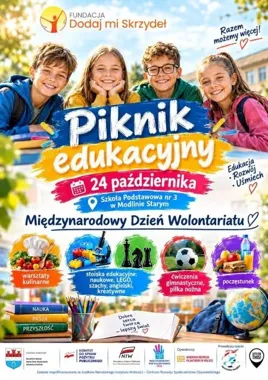 Grafika promocyjna wydarzenia Piknik Edukacyjny – Międzynarodowy Dzień Wolontariatu
