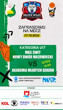 Grafika promocyjna wydarzenia U17 Świt - Dziki Warszawa: mecz koszykówki