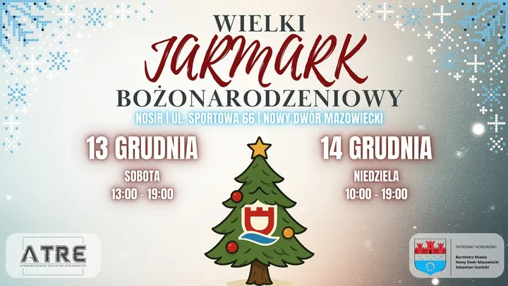 Grafika promocyjna wydarzenia Wielki Jarmark Bożonarodzeniowy w Nowym Dworze Mazowieckim