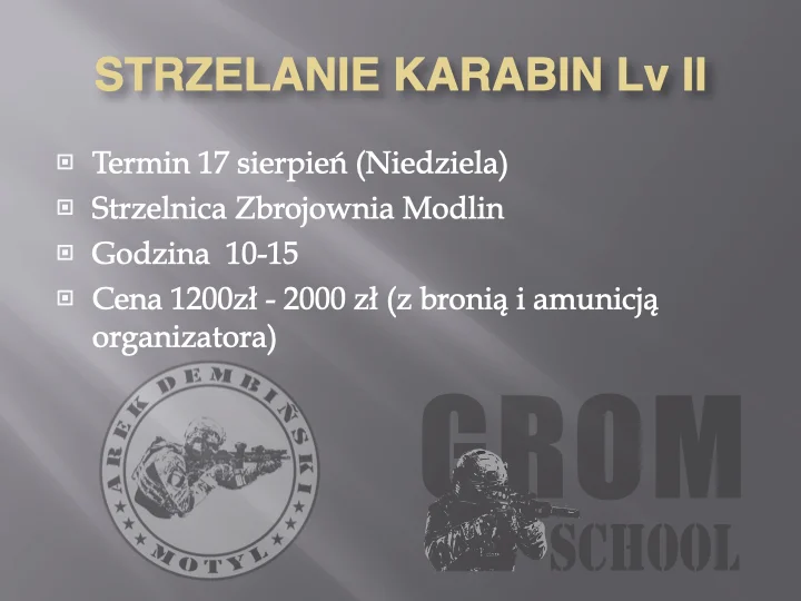 Grafika promocyjna wydarzenia Zaawansowane szkolenie strzeleckie z karabinka – poziom II