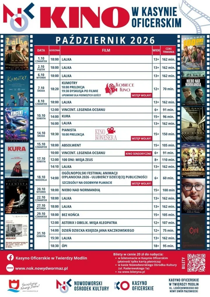 22 seanse w październiku. Kino w Modlinie pokaże „Lalkę”, „Pianistę” i animacje