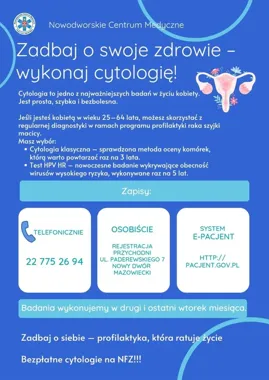 Cytologiczny kwiecień w Nowym Dworze Mazowieckim z bezpłatnymi badaniami dla kobiet