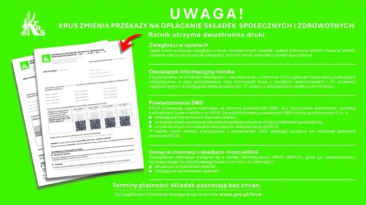 KRUS zrywa z kwartalnymi papierami i wprowadza jedną roczną informację o składkach