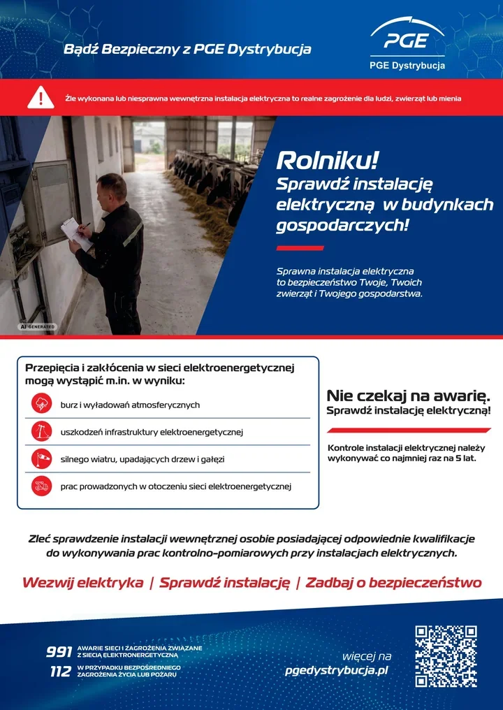 PGE ostrzega rolników. Stare instalacje mogą zagrozić gospodarstwom